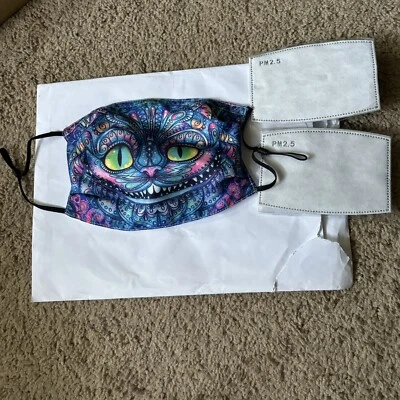 Colorful Cat Face Mask with Filters, Cheshire Cat Alice in wonderland inspired - Image 1 of 3
