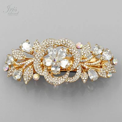 Pinza de pelo pasador aleación de cristal estrás circonita cúbica transparente flor 18K GP 03620  Foto 1 de 4