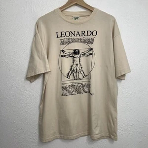 Vintage Leonardo Da Vinci Vitruvian Man Tee Cream T-Shirt Large (Discoloration) - Picture 1 of 6
