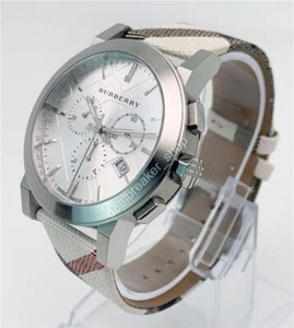 NEW Burberry BU9357 Nova 42mm Chronograph Silver Dial Leather Strap Men's Watch - Picture 1 of 7