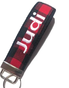 Key Fob Monogram/ Personalized/ Buffalo Plaid/ Red And Black/ Fabric - Picture 1 of 10