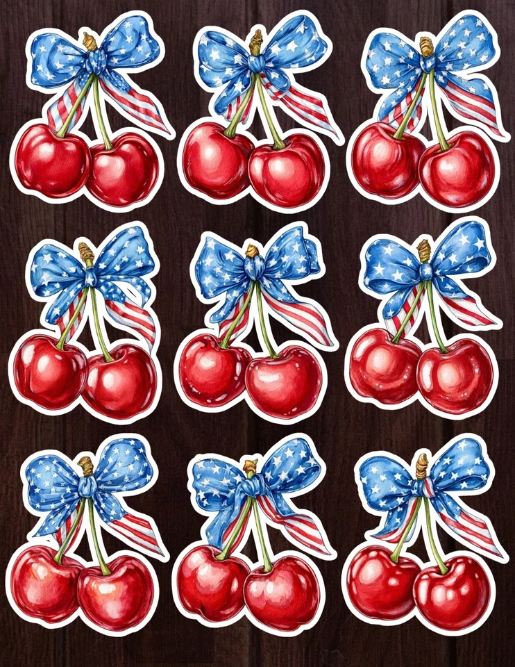 Juego de pegatinas de vinilo troqueladas de cerezas patrióticas álbum de recortes botella de agua para computadora portátil Foto 1 de 1