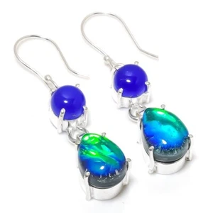 Triplet Opal Gemstone Handmade 925 Sterling Silver Jewelry Earring Size 1.9" - Picture 1 of 1