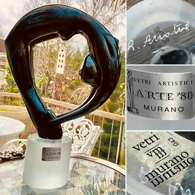 RARE 12” MURANO ARTE 80 Renato Anatra BLACK NUDE GLASS SCULPTURE ACROBAT SIGNED - Image 1 of 4