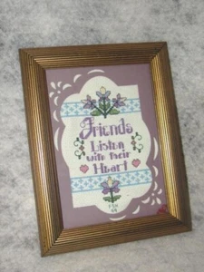 Needlepoint Framed "Friends Listen with Their Hear" Picture with nice matte - Picture 1 of 2