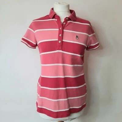 Hush Puppies Women's Vintage Retro Pink & White Stripey Polo Shirt Large - Image 1 of 4