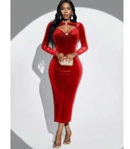 Womens Red Velvet Formal Evening Holiday Cocktail Party Prom Dress, Sz L(8) - Picture 1 of 8
