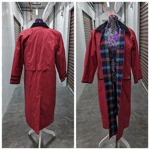 Vintage NWT Misty Harbor Women's Size Medium Red Long Trench Raincoat Coat PVC - Picture 1 of 8