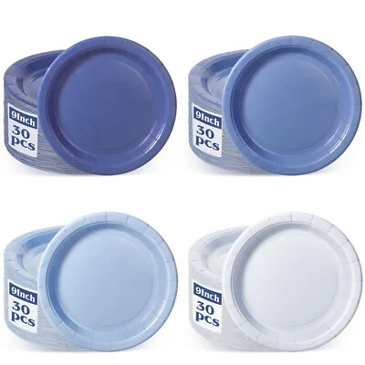 120 peças placas de papel azul empoeirado conjunto de pratos de chá de bebê menino 9 polegadas azul gradiente... - Imagem 1 de 4