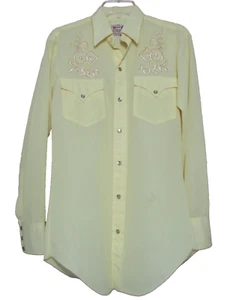 Vintage H Bar C Western Shirt Men Yellow Pearl Snap Embroidered Size 15-33 - Picture 1 of 10