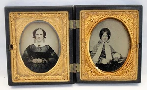 DUAL (1/9) Nono Piatto SISTERS Ambrotipo Ragazze GUTTA PERCHA Astuccio Fiori 1850 - Foto 1 di 12