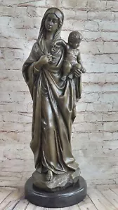 Statua scultura statua bronzo Madonna Vergine Maria con Gesù Bambino 23" x 8" - Foto 1 di 10