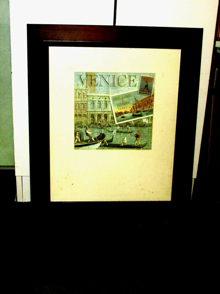 VENICE 9.5x9.5 pastel print w/3+" mat black 3" frame 20 +x24 overall(N clst) - Image 1 of 4