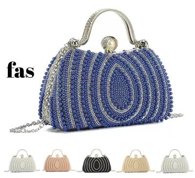 FASHIONATORS Damen-Clutch mit Diamanten Perlen Braut Hochzeit Abend Schulter Handtasche