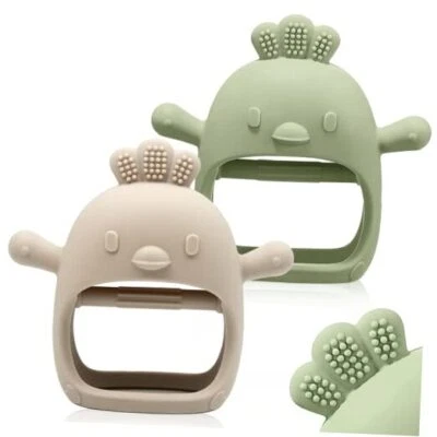 Детская игрушка для прорезывания зубов для 0-6 6-12 месяцев пищевой зеленый и карамельный 2 упаковки - Изображение 1 из 4