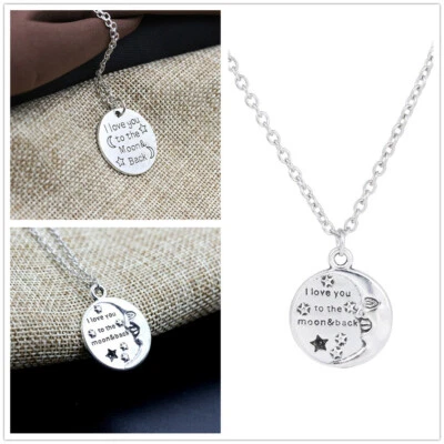 I Love You Del Luna E Retro' Inciso Pendente Argento Collana Regalo Amante Nuovo - Immagine 1 di 2
