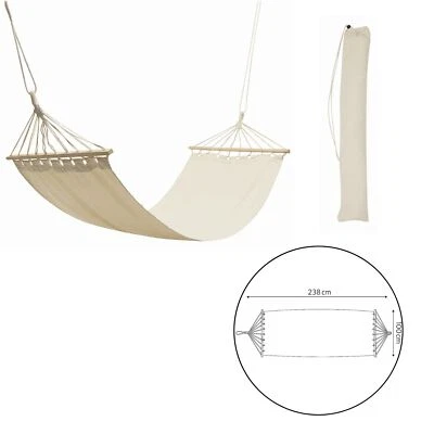 Hängematte 208x80cm Beige Hängematten Holz mit Tasche Garten Baumwolle bis 120kg - Bild 1 von 4