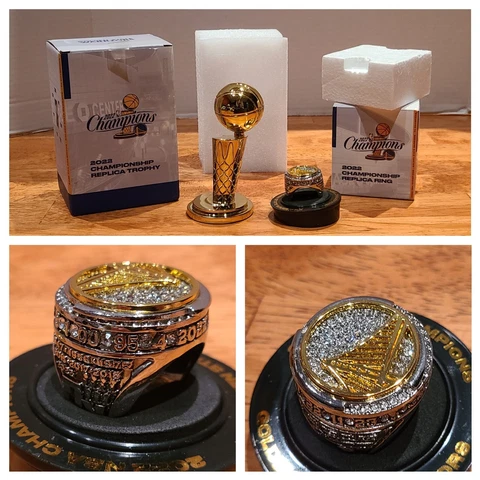 Golden State Warriors 2022 NBA Championship Replica Ring and Replica Mini Trophy Cover