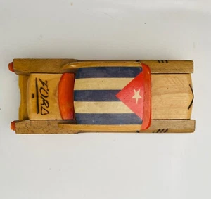 VTG '57 Ford?Chevy? Folk Art Handmade Wooden Toy Car ‘57 Ford ‘57 Chevy Cuba - Picture 1 of 11