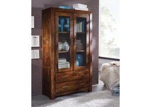 Holz natur Vitrine modern Massivholz Schrank Wohnzimmerschrank Sheesham 100x180 - Bild 1 von 6