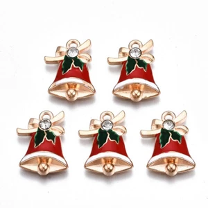 10pcs Alloy Enamel Pendants Christmas Bell Necklaces Hang Dangle Charms Earring - Picture 1 of 3