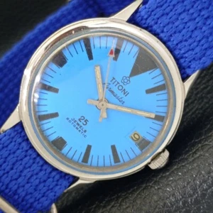TITONI AIRMASTER ROTOMATIC SWISS MENS DATE SKY BLUE DIAL WATCH a430905-a - Picture 1 of 10