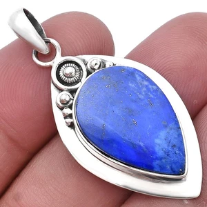 Natural Lapis Lazuli - Afghanistan 925 Sterling Silver Pendant Jewelry P-1350 - Picture 1 of 5