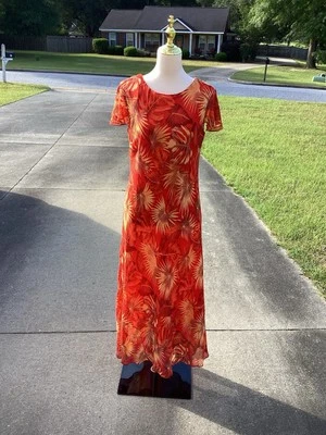Womens Mary McFadden Orange Floral Maxi Dress, Size 12 - Image 1 of 4