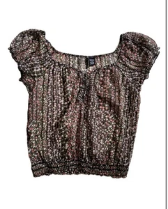 Fire Los Angeles Top Brown Sheer Floral Bohemian Peasant Women's Medium - Picture 1 of 7