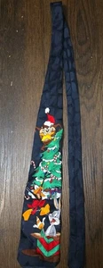 Cravatta collo Looney Tunes Mania Daffy Taz Bugs nero albero di Natale vintage seta - Foto 1 di 4