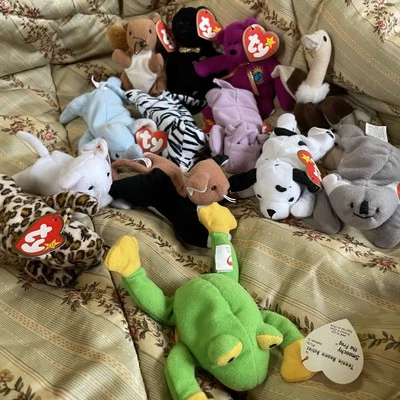 Vintage Ty Teenie Beanie Babies Mixed Lot 13 Y2K Cats Hippo Squirrel Frog Ostric - Image 1 of 4
