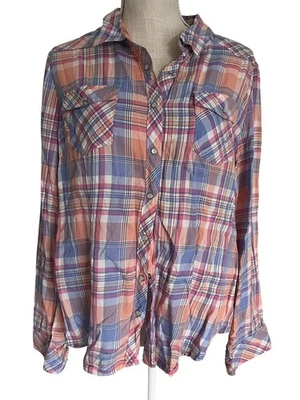 切诺基格子纽扣衬衫橙色和蓝色长袖 48/16 码 — 第 1/4 张图片