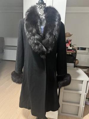 Abrigo para mujer Marvin Richards negro mezcla de lana/piel de zorro talla 12 longitud media Foto 1 de 4