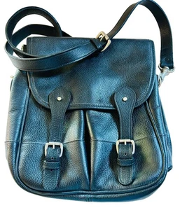 De colección. Cartera/bolso mensajero Levenger de cuero granulado negro bolsillos profundos - Imagen 1 de 12