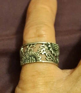 Sterling 925 Bandring mit Sonnenblumendetail Größe 6 - Bild 1 von 6