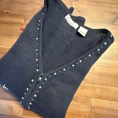 Kim Rogers Womens Cardigan Sweater Christmas Tree Black Embellished Size S - Image 1 of 4