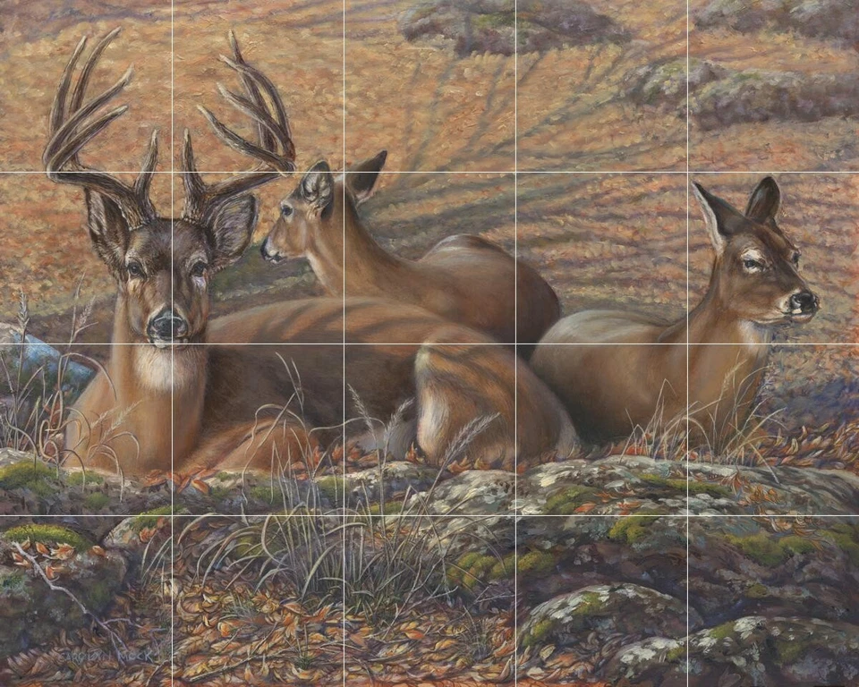 Mural de azulejos de salpicadero de cerámica ciervo alce vida silvestre cocina/baño - cama de hojas Foto 1 de 1