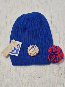 Vintage 1980er Buffalo Bills NFL Bommel Winter Strumpf Mütze Kappe Beanie Patch Neu mit Etikett - Bild 1 von 4