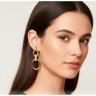 Banana Republic Women's Shiny Shimmer Crystal Double Link Drop Earrings NWT 45 - Image 1 of 4