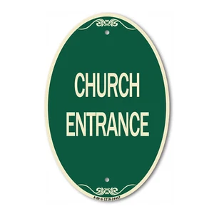 Letrero SignMission Designer Series - Entrada a la iglesia 12"" x 18"" letrero ovalado de aluminio - Imagen 1 de 4