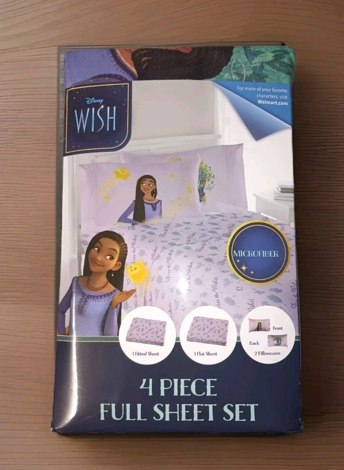 Juego de sábanas de 4 piezas Disney Wish tamaño completo uno sábana completa y ajustable dos fundas de almohada Foto 1 de 4