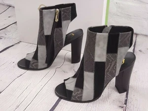 C. Wonder Leather Open Toe Heel Booties Patchwork Detail - Ivy Black - 8 M - Picture 1 of 10