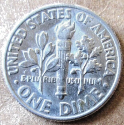 1994-P ROOSEVELT DIME REVERSE DIE CRACK ERROR OAK LEAF BRANCH TO RIM, CIRCULATED - Image 1 of 2