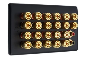 Placa frontal de pared para altavoz negro mate 11,2 22 postes de unión dorados + 2 enchufes RCA - Imagen 1 de 8