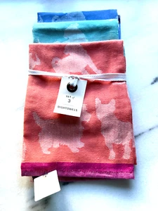 NIP Anthropologie Parker Dish Towel Set, Set of 3, Jacquard Pups colorful - Picture 1 of 10