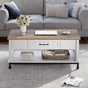 Gorgeous Vintage Style Farmhouse Coffee Table Large Rectangle with 3 Drawers - Picture 1 of 7