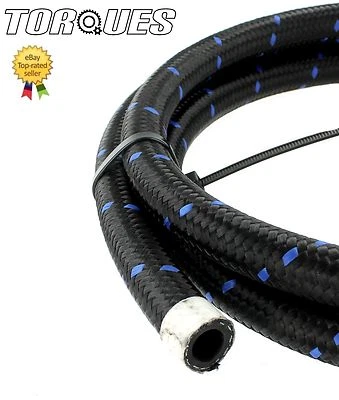 AN -6 (6AN 8mm) 5/16" Black Nylon Braided Blue Streaked Hose 1 Meter - Image 1 of 2