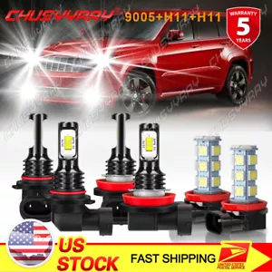 For 2014-2018 Jeep Grand Cherokee LED Headlight+Fog Light Bulbs Combo Kit 6000K - Picture 1 of 12