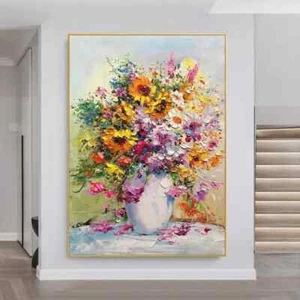 LMOP0676L 100% Handmade Painted Fancy Flowers Art Oil Painting On Canvas - Picture 1 of 2