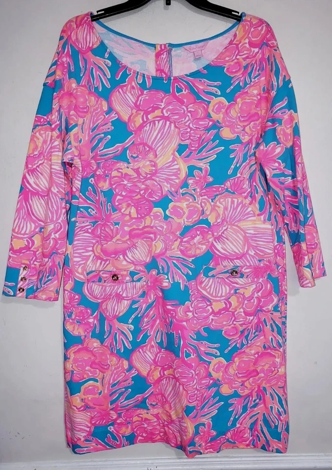 Womens Lilly Pulitzer Floral Colorful Dress 3/4 Sleeve Size Large L - Image 1 of 4